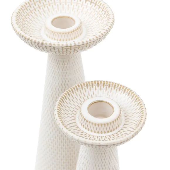 Crossland Grove Porto Ceramic Candle Stick White Glaze (Set of 2), White 5
