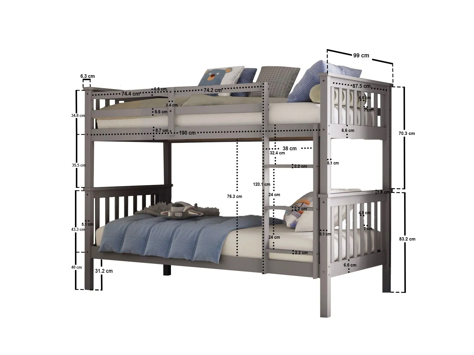Flair Koop Detachable Bunk Bed in Grey 4