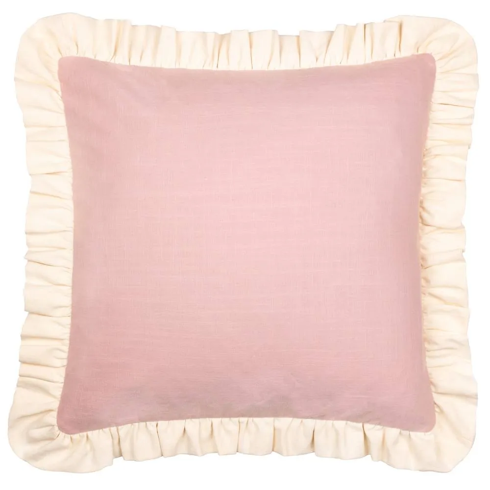 Wylder Effie 100% Cotton Plain Ruffle Cushion in Baby Pink 2