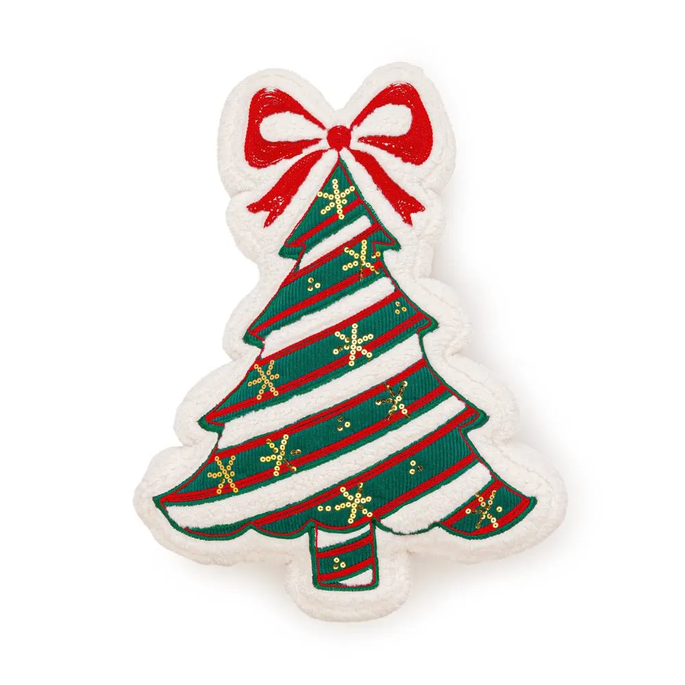 Luxury Living Christmas Tree Cushion - Festive Embroidered Soft Filled Decor Pillow