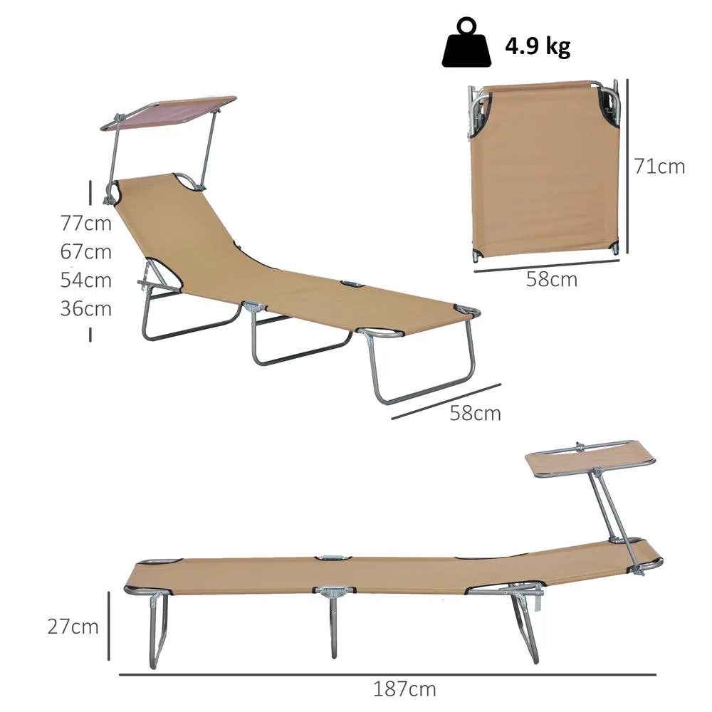 OUTSUNNY Reclining Sun Loungers, Folding Recliners for Garden Patio, Tan 3