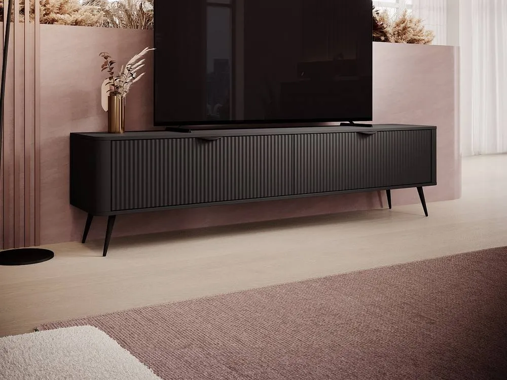 Vente-unique TV Unit In MDF With 2 Doors - Black - ELONARIA