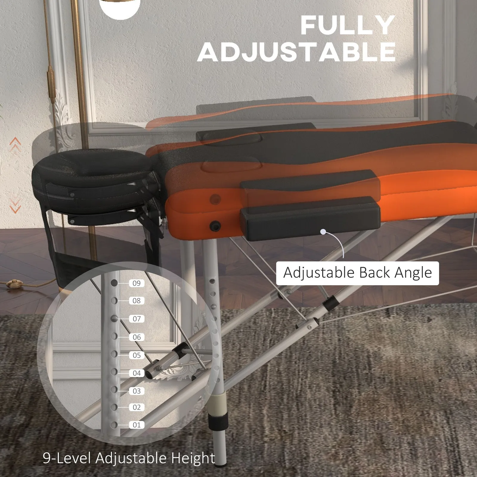 HOMCOM Portable Massage Table Beauty Therapy Couch Bed Spa Aluminum in Orange 4
