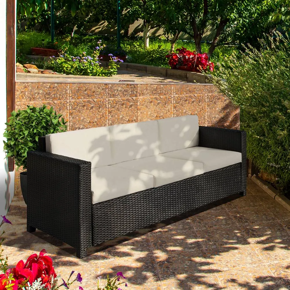 OUTSUNNY Rattan Wicker 3-seater Sofa Chair Patio Furniture w/ Cushion in Black 1