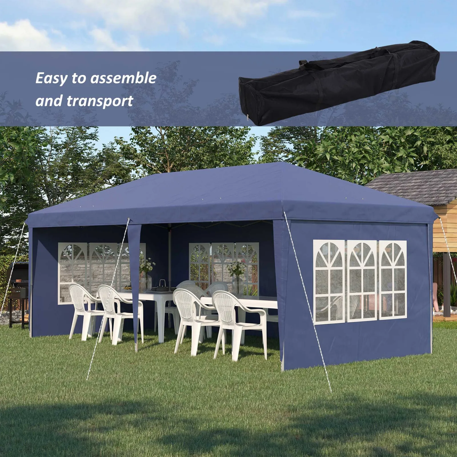 OUTSUNNY 3 x 6m Garden Pop Up Gazebo, Height Adjustable in Blue 4