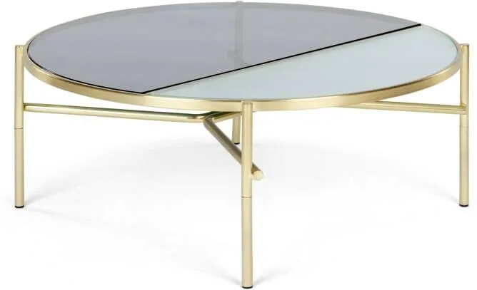 Stanley Coffee Table, Smoked Rippled Glass and Brass