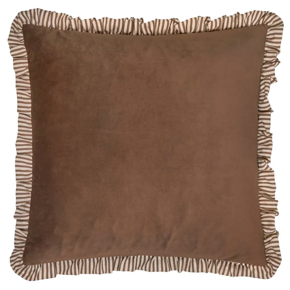 Wylder Solene Ruffle Matte Velvet Cushion in Brown