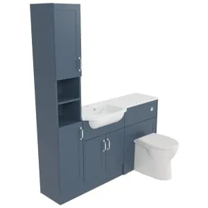 Deccado Padworth Juniper Blue Left Hand 1500mm Fitted Tower, Vanity & Toilet Pan Unit Combination with Left Hand Basin 2
