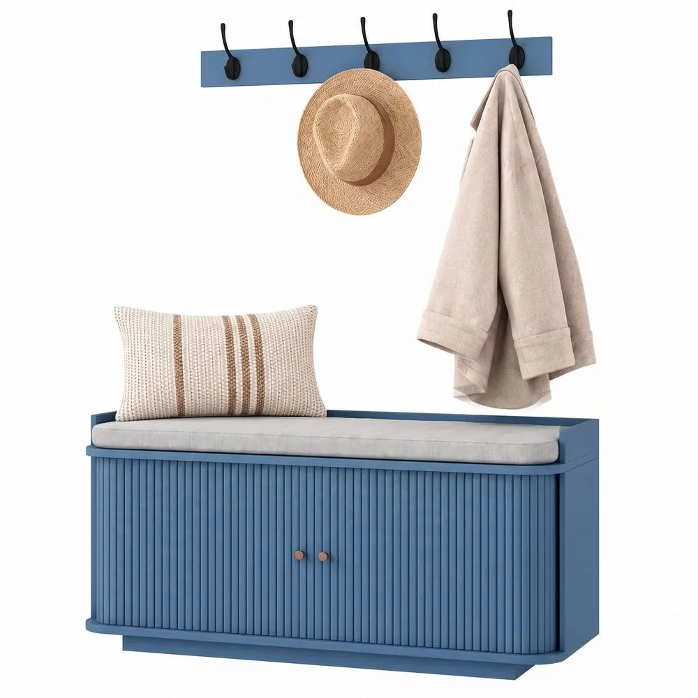 HOMCOM Hallway Furniture Set with Shoe Bench & Coat Rack in Blue 1