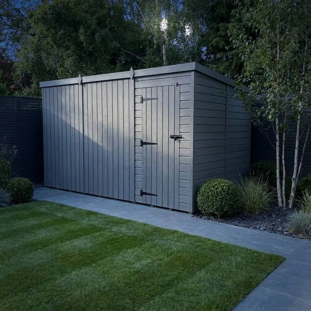 Buttercup Farm 12ft x 10ft Composite Pent Garden Shed Single Door No Windows in Grey 3