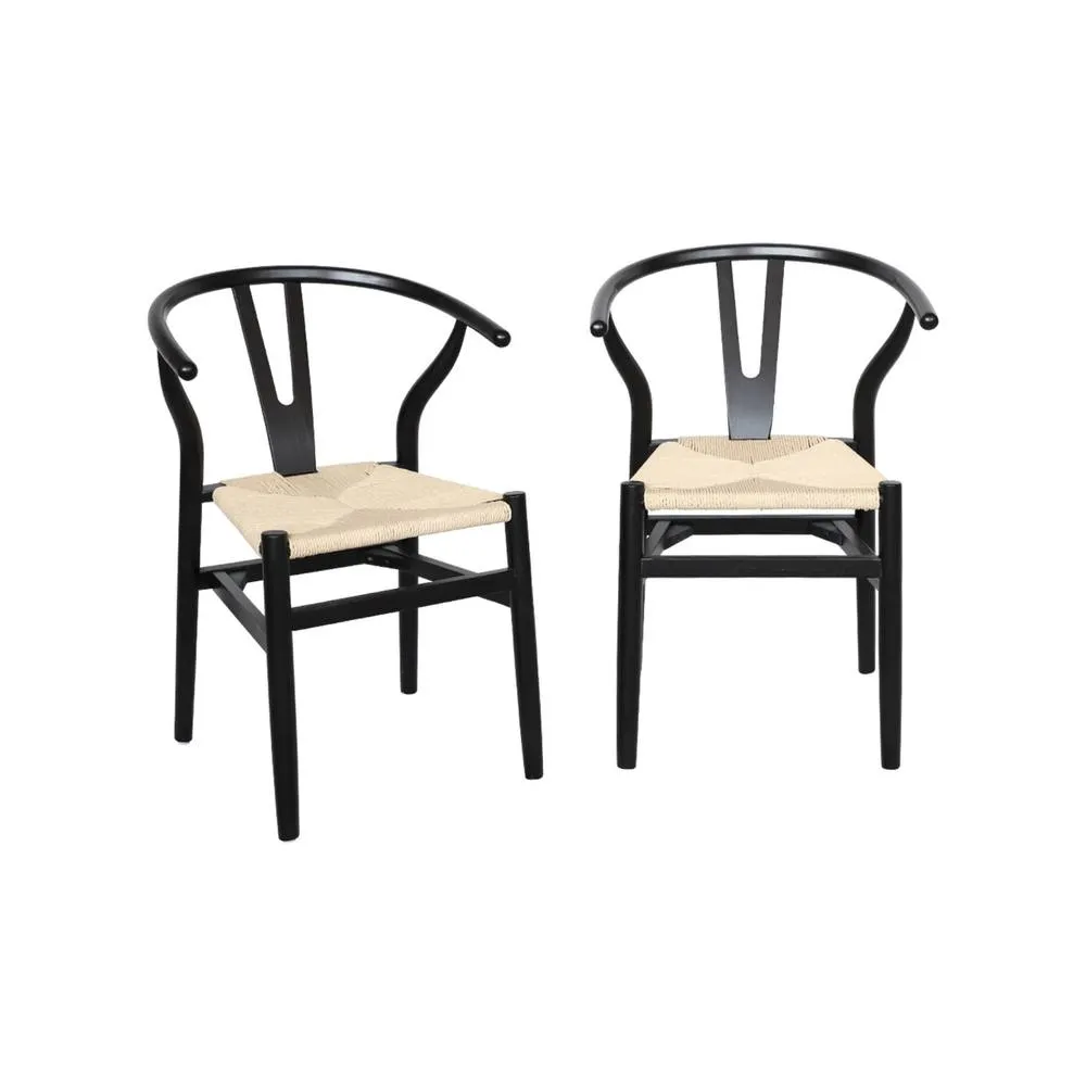 sweeek Pair of wooden chair with rope seat in Black 2