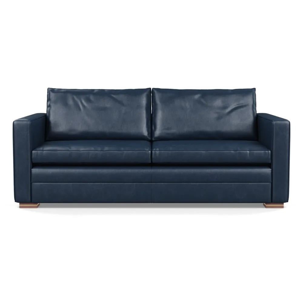 Heal's Palermo 3 Seater Sofa Leather Stonewash Navy Blue 279 Brass and Walnut Feet 1