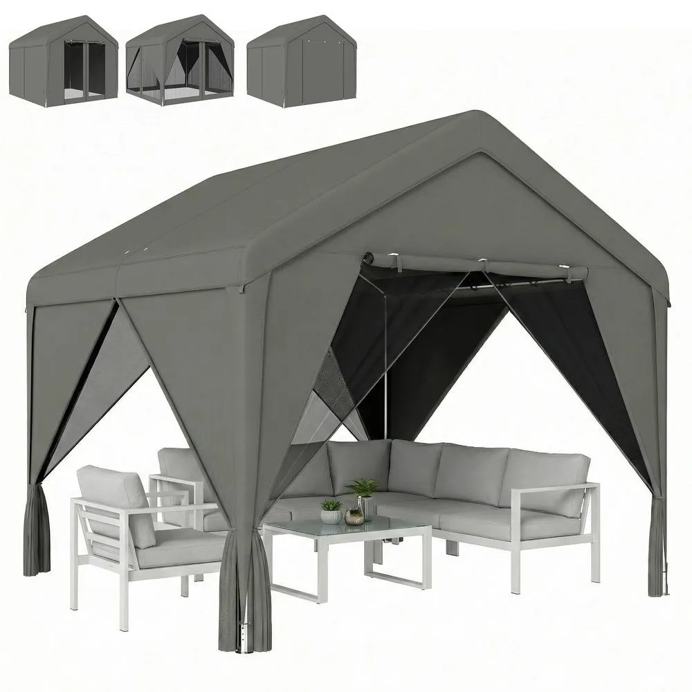 OUTSUNNY 3 x 3 m Outdoor Patio Gazebo with Netting & Curtains, Dark Grey 2