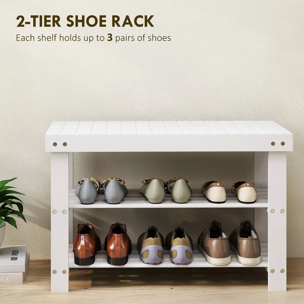 HOMCOM 3-Tier Bamboo Shoe Bench with 2 Shelves for Entryway, White 4