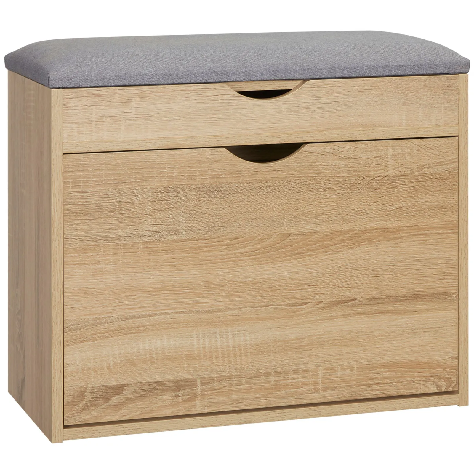 HOMCOM Upholstered Shoe Storage Bench with Flip-up Cabinet, Hidden Space in Natural 2