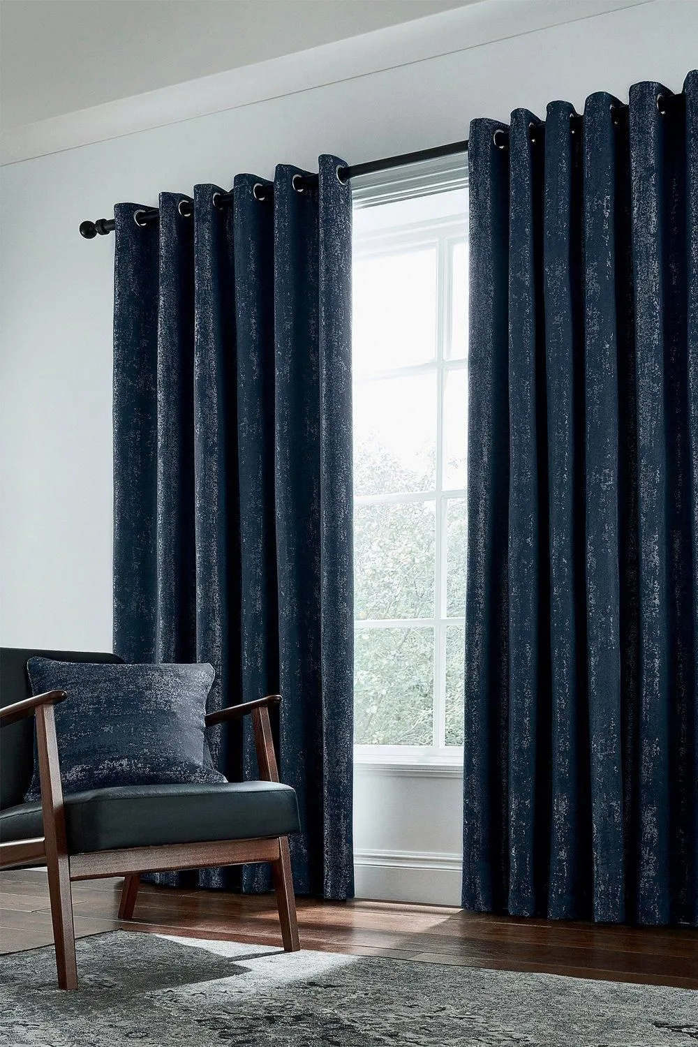 Helena Springfield 'Roma' Woven Lined Curtains in Dark Navy 1