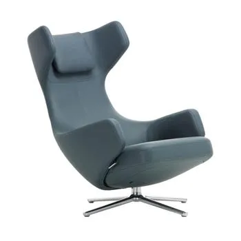 Vitra Grand Repos Chair Premium Leather Smoke Blue Polished Base Glides for Carpets 3