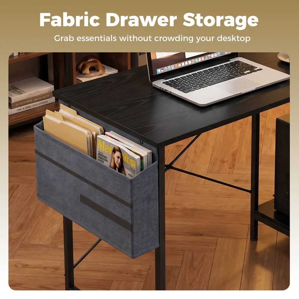 Costway L Shaped Office Desk with Drawer Reversible Corner Computer Desk with CPU Stand in Black 5
