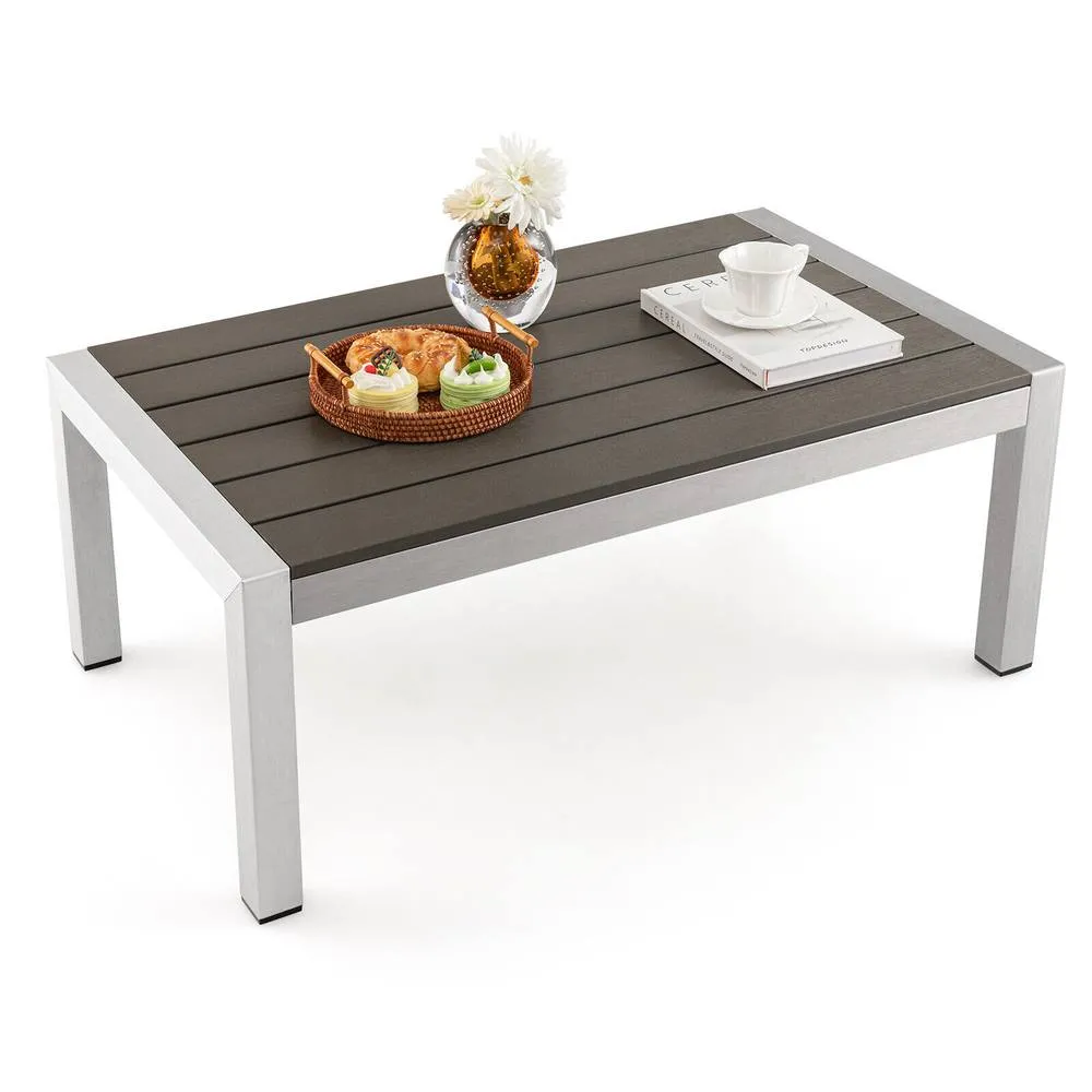 Costway Aluminum Outdoor Coffee Table Garden Modern Rectangular Cocktail Table in Grey