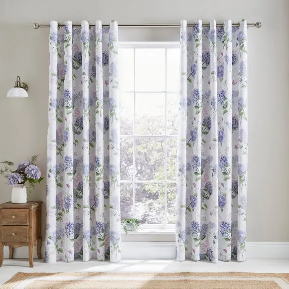 Wild Hydrangea Polycotton Eyelet Blackout Curtains 2