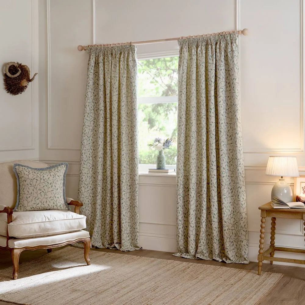 Voyage Maison Cervino Jacquard Pencil Pleat Curtain Pair in Blue 2