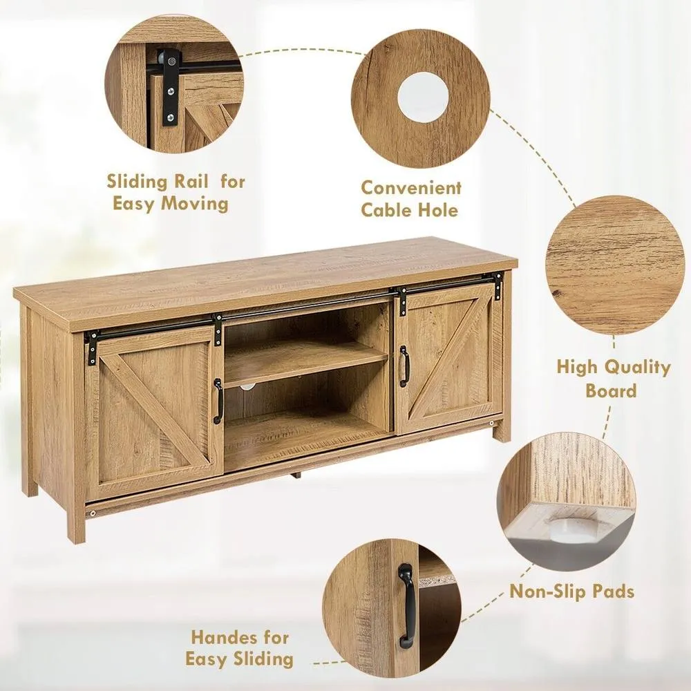 Costway Modern TV Stand for 60-Inch TV Wooden Media Storage Cabinet Organizer in Natural 4