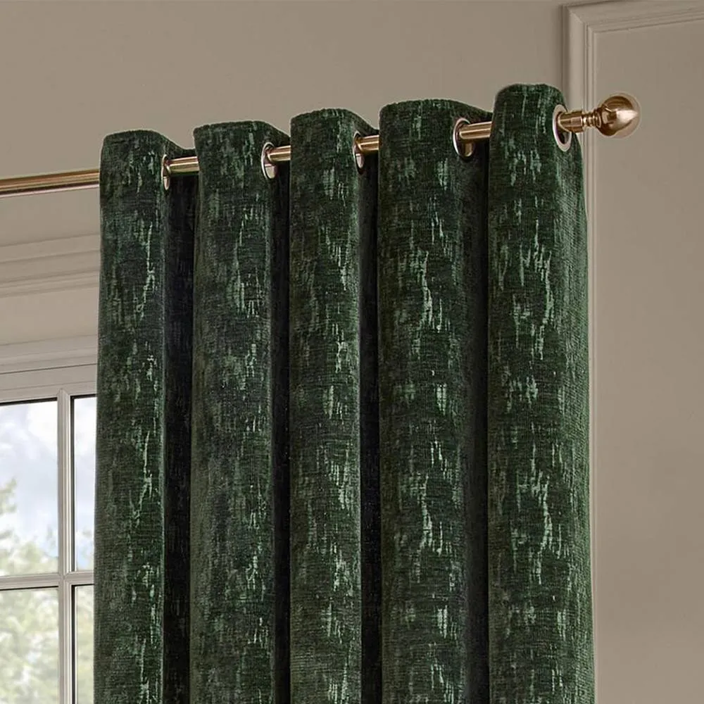 Paoletti Aurelio Chenille Lined Eyelet Curtain Pair Emerald 117Cm Width 137Cm Drop, Green 3