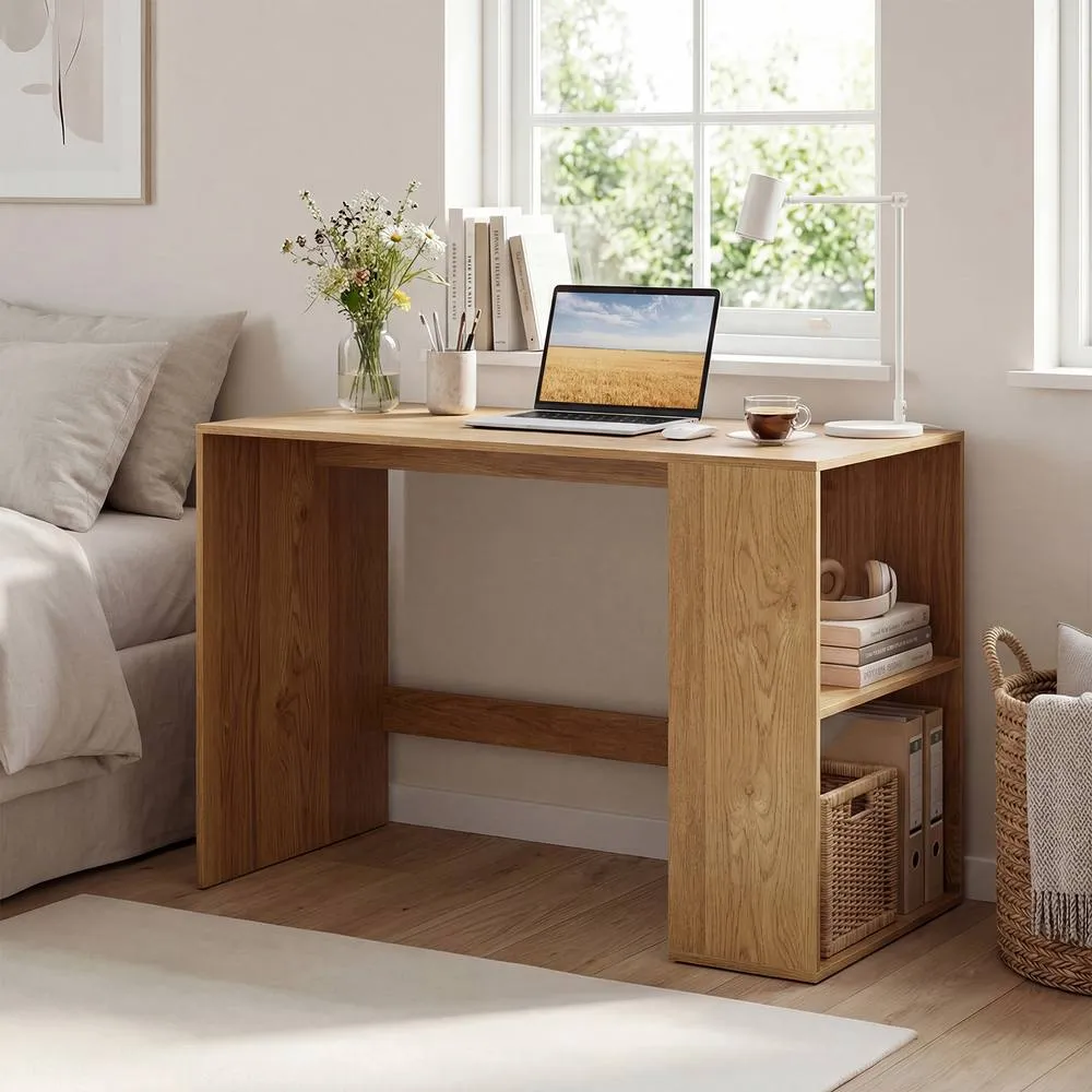 Costway Modern Writing Desk 2 Storage Shelves Workstation in Natural 3