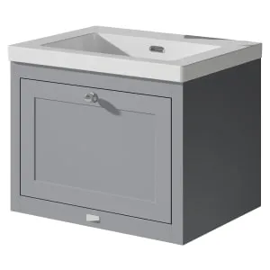 Bayswater Hartleigh Plummett Grey Traditional Wall Hung Vanity Unit & 1 Tap Hole Modern Recessed Basin - 600mm 2