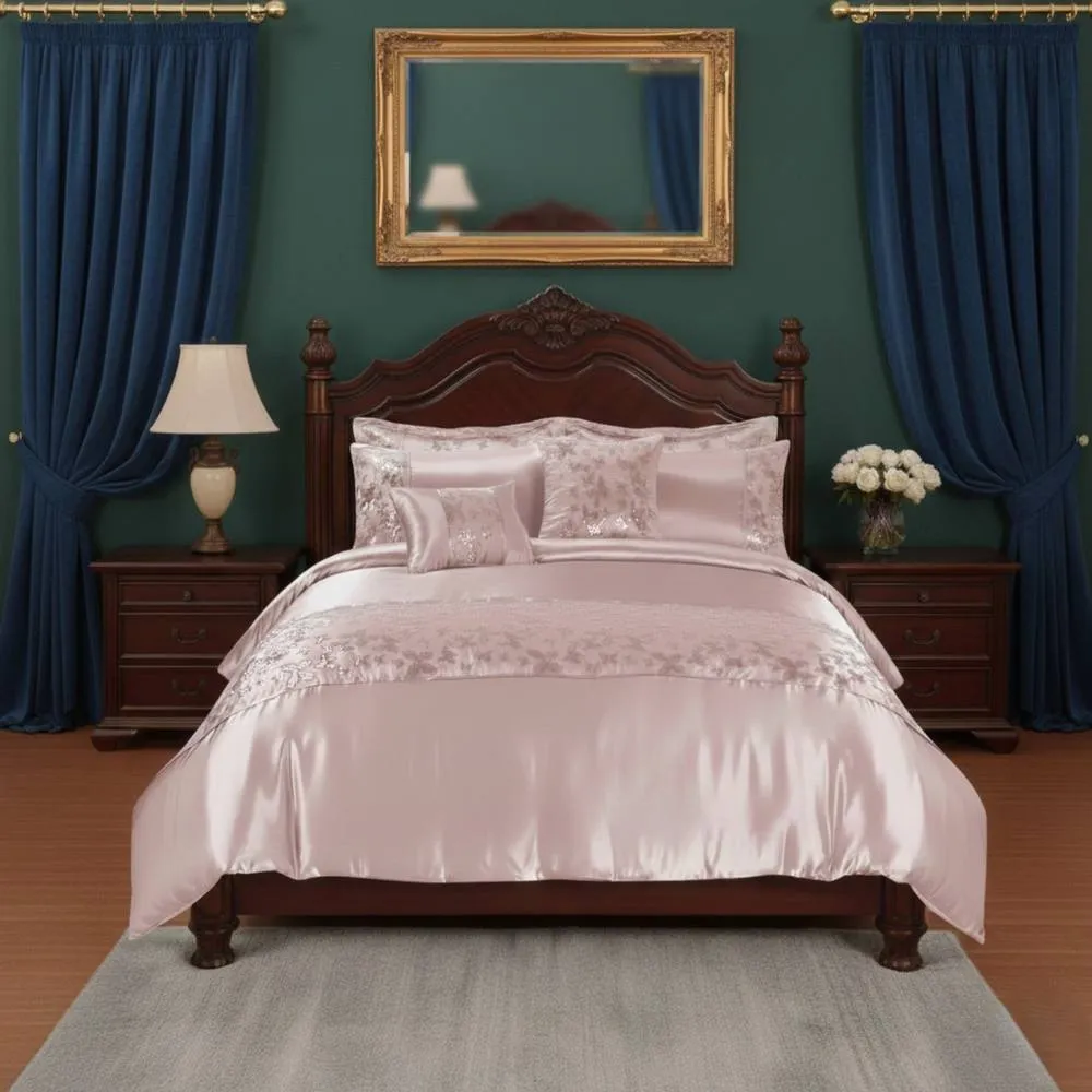 Snug City Duvet Cover Embroidery Set Luxury Bedding with Matching Pillowcases in Pink