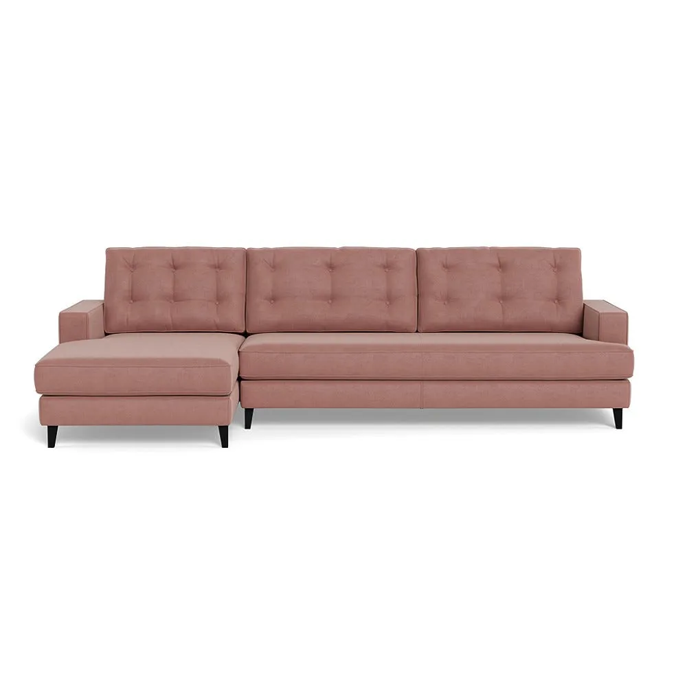 Heal's Mistral Left Hand Facing Corner Sofa Smart Luxe Velvet Dusky Pink Black Beech Feet 1
