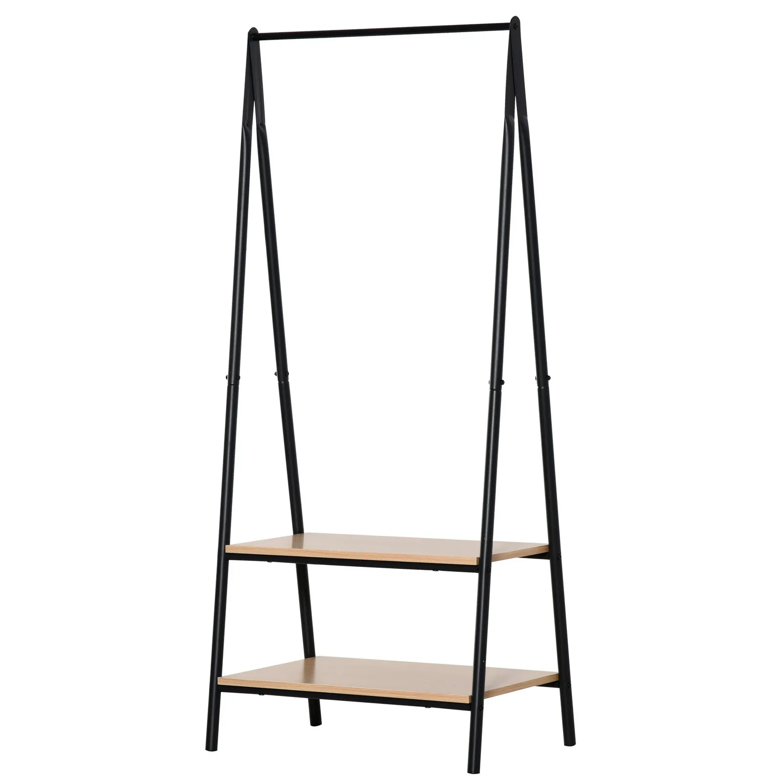 HOMCOM 2-Tier Garment Rack Storage Shelves Metal Coat Shoes Clothes Stand Open Wardrobe in Natural 2