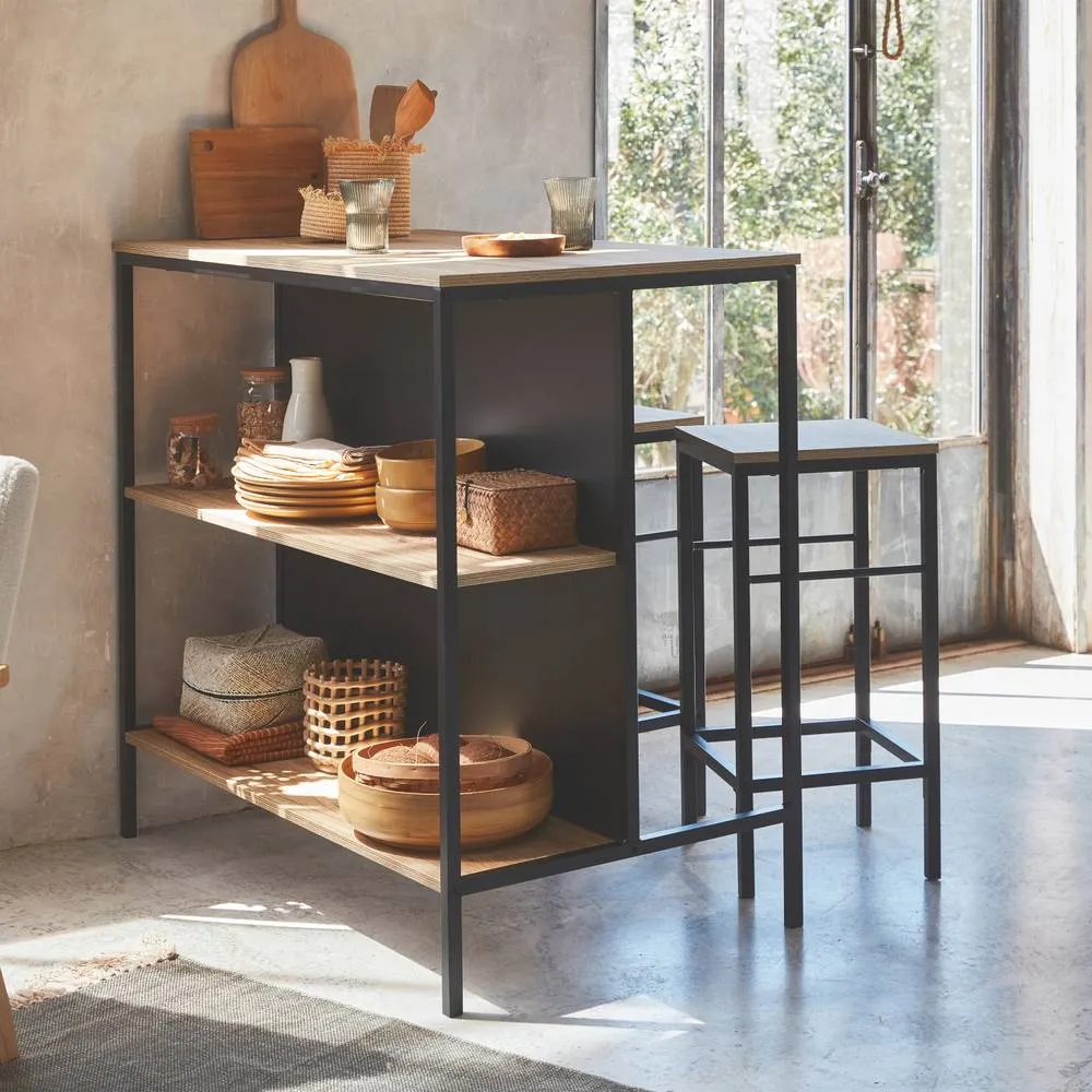 sweeek Wood & metal high table with 2 stools in Brown