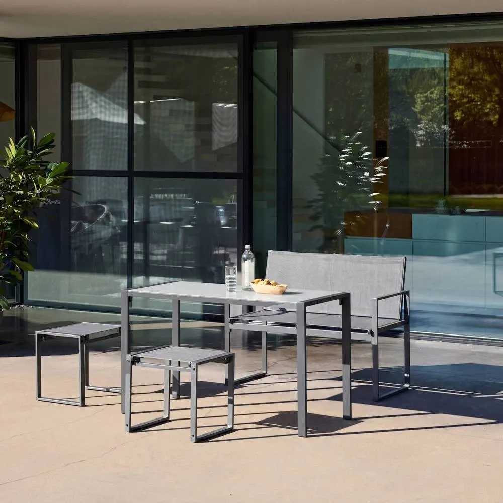sweeek Steel & Textilene Garden Table + 4 Seats in Dark Grey 4