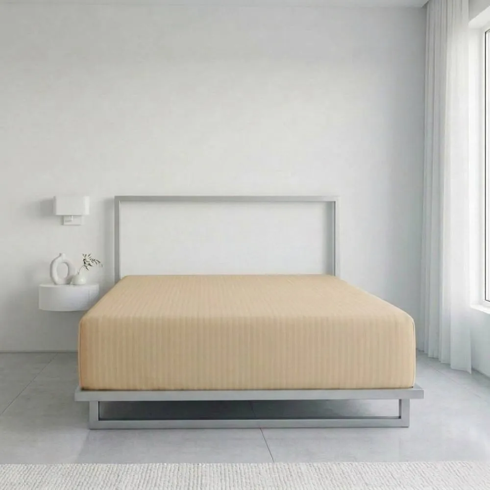 Snug City Luxury Satin Stripe T250 Cotton Rich Soft Extra Deep 30cm Fitted Sheet in Beige
