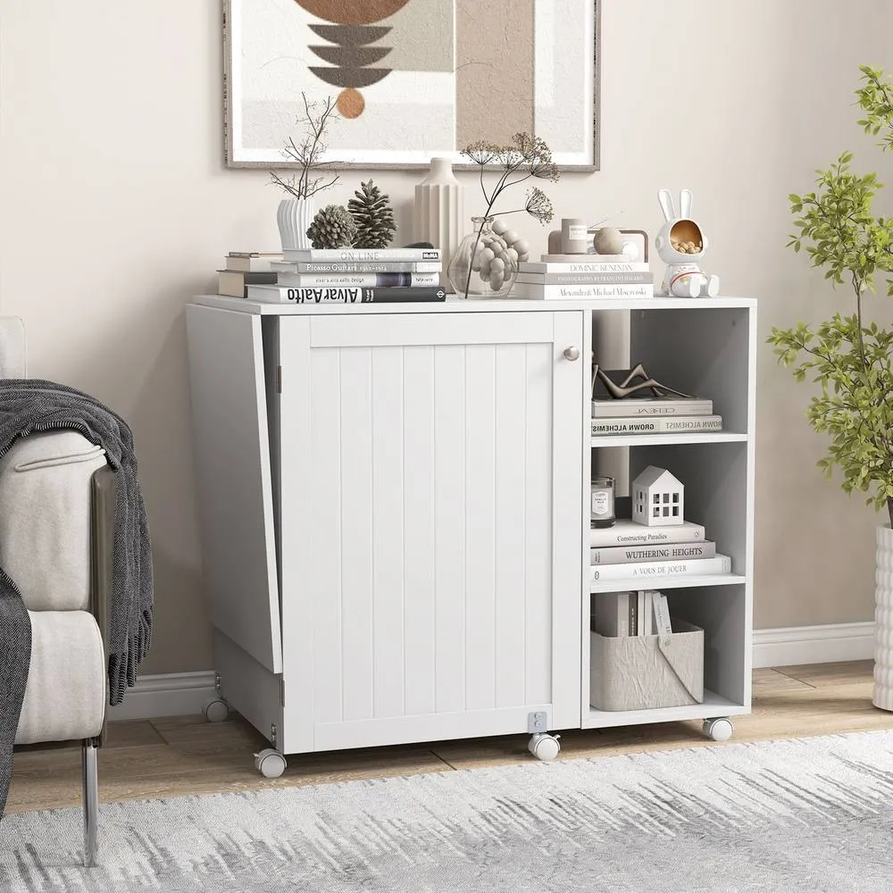 Costway Folding Sewing Table Multifunctional Sewing Machine Craft Station in White 3
