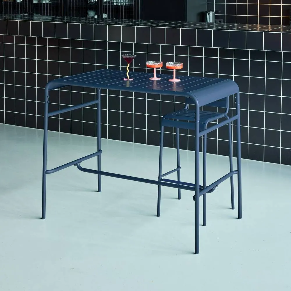 sweeek 4-seater metal garden bar table in Dark Blue 6