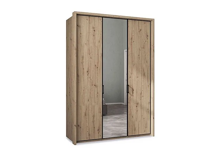 Dallas 157cm 3 Door Hinged Wardrobe with Mirror Door - Bianco Oak