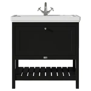 Bayswater Hartleigh Matt Black Traditional Freestanding Vanity Unit & 1 Tap Hole Traditional Recessed Basin - 800mm