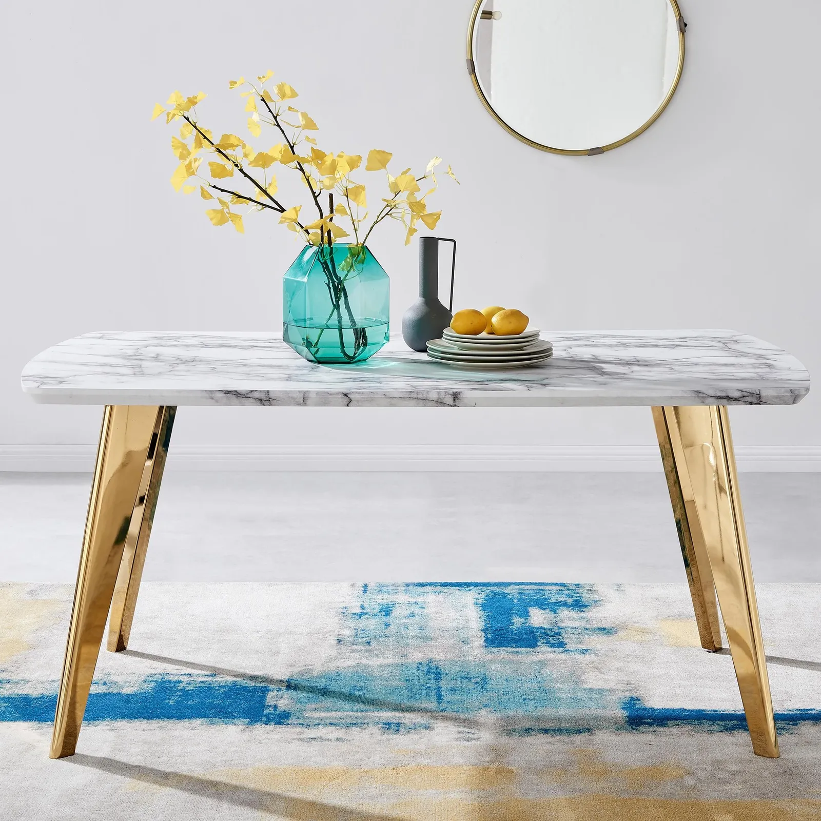 FurnitureboxUK Andria White Marble Effect Rectangular 6-Seater Dining Table in Gold
