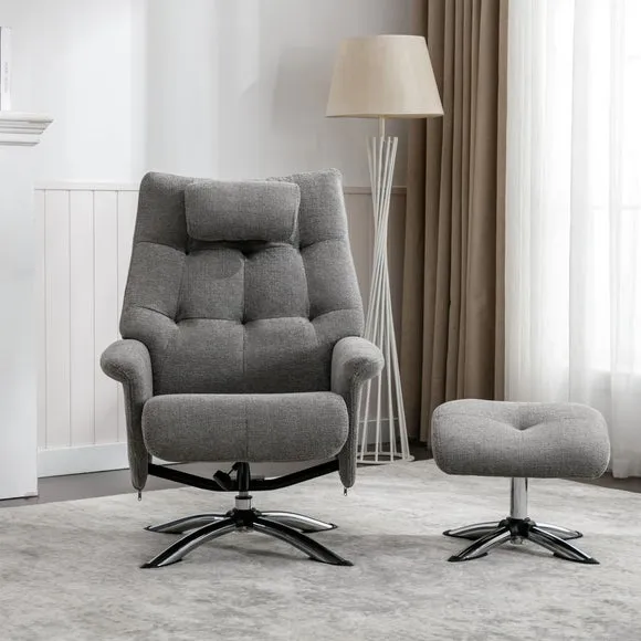 Orson Chenille Reclining Swivel Chair with Footstool 2