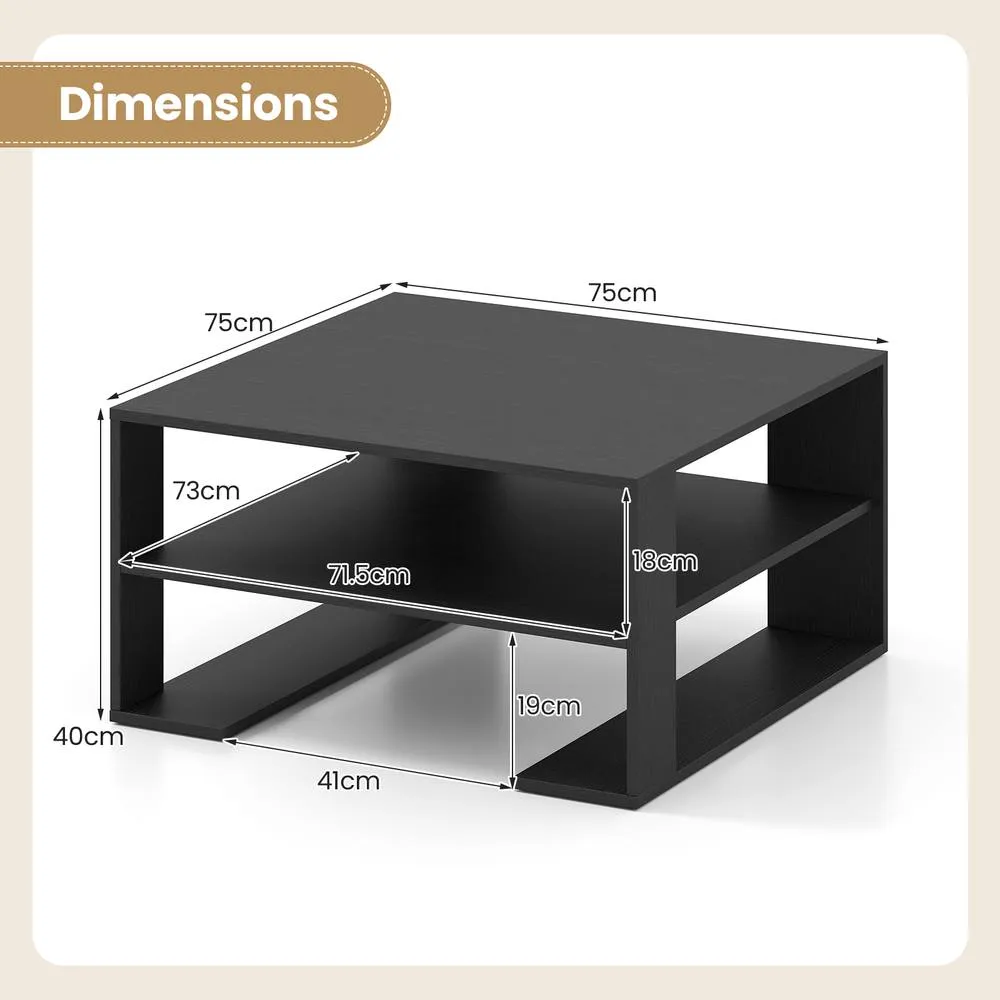 Costway Square Coffee Table Modern Compact Center Table with Open Shelf in Black 2