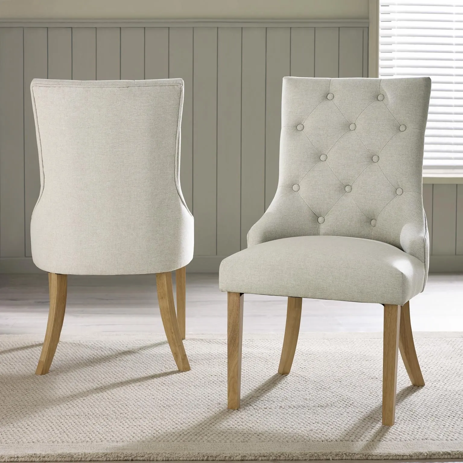 FurnitureboxUK 2x Belgravia Beige Fabric Dining Chairs With Oak Effect Legs 2