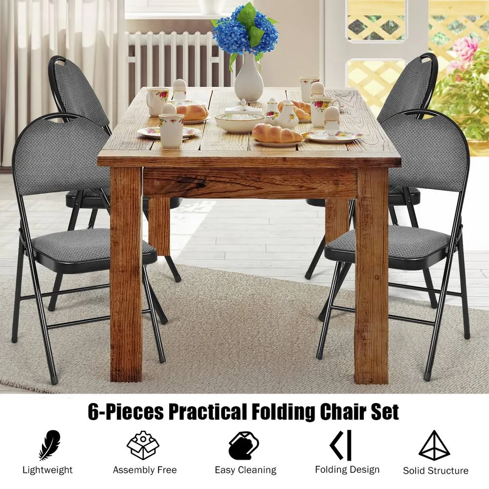 Costway Set of 6 Folding Chair Armless Padded Kitchen Dining Seat Portable Guest Chair in Grey 6