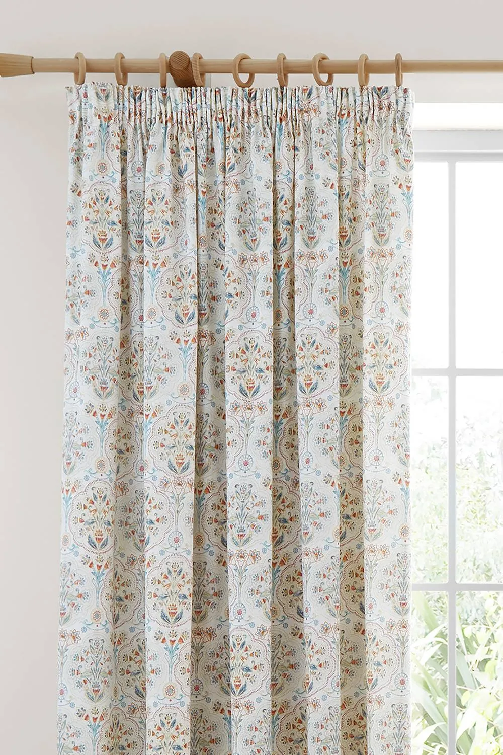 Dreams & Drapes 'Edena Decorative Floral' Lined Pencil Pleat Curtains in Natural 2