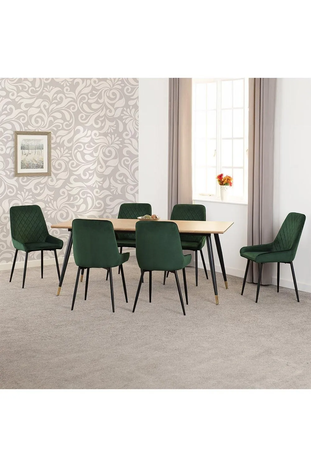 Seconique Hamilton Large Dining Set with Avery Chairs in Green