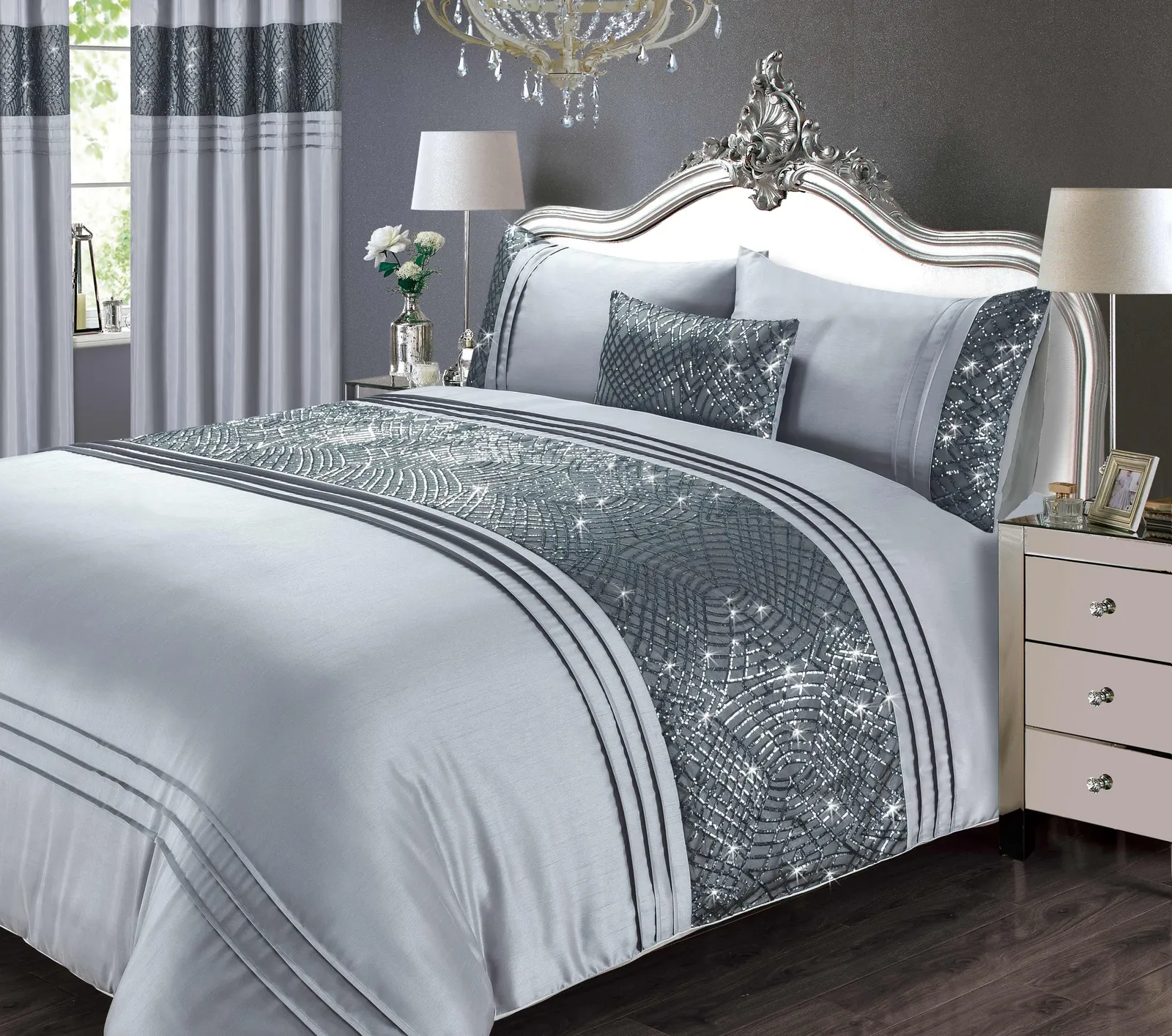 Rapport Home Charleston Polyester Curtains Pair (183x168 CM) in Grey