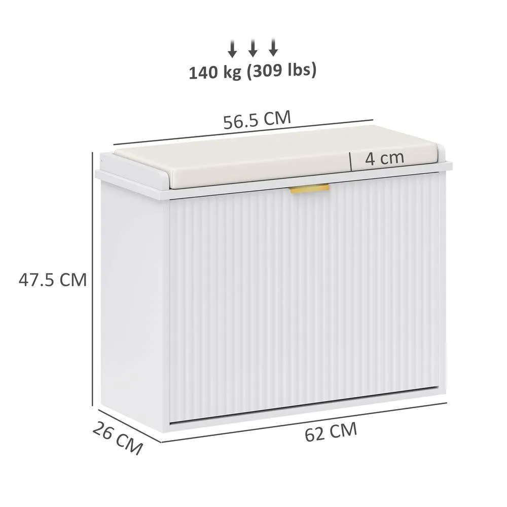 HOMCOM Shoe Storage Bench with Cushion & Flip-Drawer 62x26x47.5cm White 3