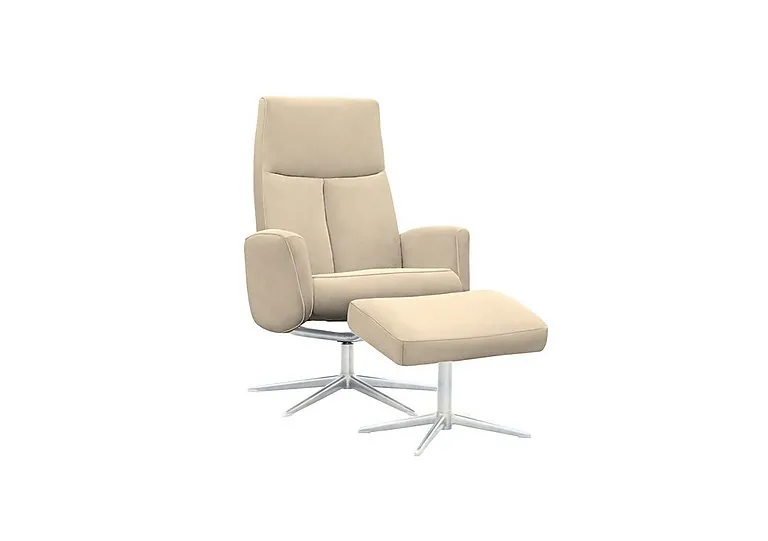 Vaasa Fabric Swivel Recliner Chair and Footstool with Chrome Base - Stingray Linen