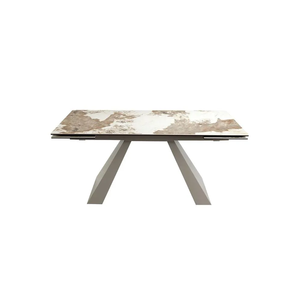 Angel Cerda Rectangular Extendable Dining Table, Porcelain Marble, Taupe Steel 2